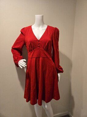 Boden V-Neck Tea Dress Red 6